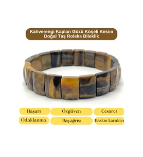 SERTİFİKALI Kaplan Gözü Köşeli Kesim Doğal Taş Roleks Bileklik