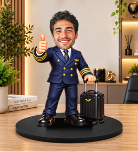Kişiye Özel Pilot Biblosu – 3D Karikatür Kaptan Pilot Figürü, Havacı Hediyesi, Dekoratif Masa Süsü