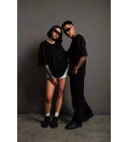 Erkek 24/1 Düz A Kalite Oversize T-shirt - Siyah