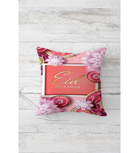 Çiçek Desenli Eid Mubarak Çift Tarafı Baskılı Gizli Fermuarlı Yastık Kılıfı Kırlent Yastık Kılıfı (Pembe-Beyaz)