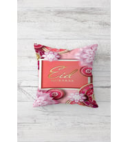 Çiçek Desenli Eid Mubarak Çift Tarafı Baskılı Gizli Fermuarlı Yastık Kılıfı Kırlent Yastık Kılıfı (Pembe-Beyaz)
