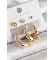 Pirinç Gold Renk Halka Model Zirkon Taşlı Topçuk Detay Kadın Küpe TJ-BKP10306