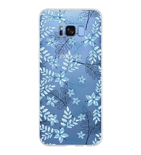 Samsung Galaxy S8 Plus Kapak Floral Mavi Tasarımlı Şeffaf Silikon Kılıf