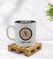 BK Gift Kişiye Özel Pusula Tasarımlı İçi Siyah Renkli Kupa Bardak Model 1