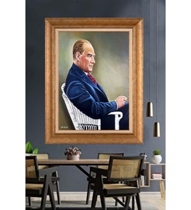 Altın Varaklı Çerçeveli Paspartulu Atatürk Tablo TR1624 (Gold)