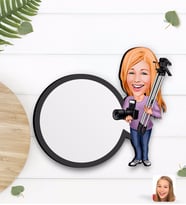BK Gift Kişiye Özel Kadın Fotoğrafçı Karikatürlü Ahşap Bardak Altlığı-1