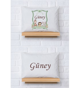 Pia Baby Premium %100 Pamuk İkili İsim Yazılı Erkek Bebek Yastık Kılıfı – 35x45 cm Organik Baskı 5060-13 (Ekru)