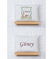 Pia Baby Premium %100 Pamuk İkili İsim Yazılı Erkek Bebek Yastık Kılıfı – 35x45 cm Organik Baskı 5060-13 (Ekru)
