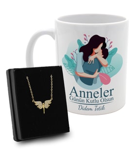 Anneler Gününe Özel Tasarım Kişiye Özel Kupa & Melek Kolye