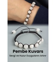 Pembe Kuvars Doğal Taş Küre Kesim 7 Taşlı Makrome Bileklik