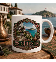 Giresun Temalı Memleket Kupası – 28 Giresun Zeytinlik Evleri Giresun Adası Geleneksel Motifli Baskılı Seramik Kupa