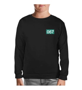 Squid Game-Number 067 Göğüs Logo Siyah Çocuk Sweatshirt