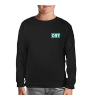 Squid Game-Number 067 Göğüs Logo Siyah Çocuk Sweatshirt