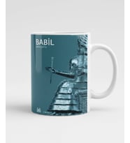 Babil Kupa - Joan Oates Kitap Tasarımlı Teal Antik Heykel Hediyelik Mug (Beyaz)