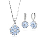 Aquamarin Taşlı Pırlanta Model Lotus Çiçeği Kadın Gümüş Set (Mavi)