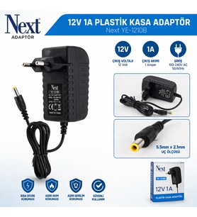 Next Nextstar Next YE-1210B 12V 1A Adaptör Plastik Kasa DC Uçlu Güç Adaptörü Kamera Modem Router Uyumlu