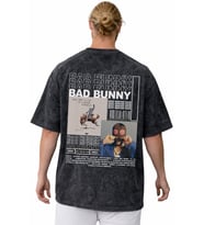 Bad Bunny Rapper Şarkıcı Sırt Baskılı Unisex Oversize Vintage Yıkamalı Tişört