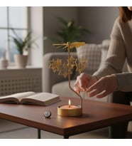Altın Renk Dönme Efektli Yıldız Mumluk – Isıyla Dönen Dekoratif Tealight Mumluk