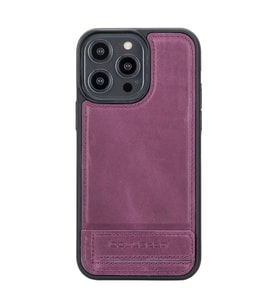 Bouletta Apple iPhone 14 Pro Max Uyumlu Deri Standlı Kapak CZ7 (Mor)