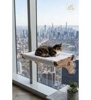 Vantuzlu Ahşap Kedi Hamağı, Yıkanabilir Peluş Yatak, Güçlü Yapışma
