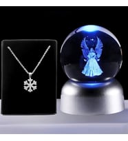 Led Işıklı Cam Melek Küre Ve Kar Tanesi Kolye