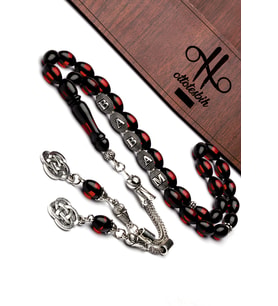 Erkek Babalar Günü 925 Ayar Gümüş Harfli 7x11mm Kırmızı Kokulu Toz Kehribar Tesbih (Çok Renkli)
