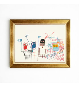 Tablore Basquiat Tarzı Soyut Çizgili Modern Sanat Gold Çerçeveli Duvar Tablosu