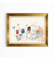 Tablore Basquiat Tarzı Soyut Çizgili Modern Sanat Gold Çerçeveli Duvar Tablosu