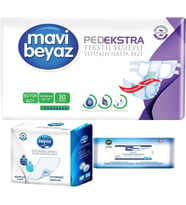 Mavi Beyaz Ped Ekstra Tekstil Yüzeyli Yetişkin Bel Bantlı Hasta Bezi L 30 Adet+ Yatak Korucu + Havlu