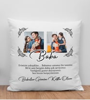 BK Gift Kişiye Özel Fotoğraflı Babalar Günü Tasarımlı Beyaz Kırlent Yastık-2, Babaya Hediye, Ev Dekorasyonu, Babalar Günü Hediyesi