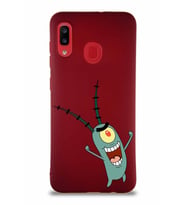 Samsung Galaxy A20 Soft Premier Kapak Plankton Tasarımlı Silikon Kılıf - Mürdüm (Şeffaf)