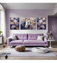 3lü Kanvas Şık Salon Duvar Tablosu Modern Soyut Mor Gold At