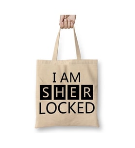 I Am Sher Locked Sherlock Holmes Gun Bez Çanta Uzun Saplı Alışveriş Çantası Plaj Çantası (Beyaz)