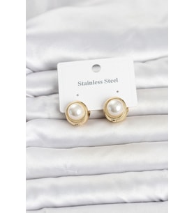 316L Çelik Gold Renk İncili Model Kadın Küpe 5886 - GLST1458-2876