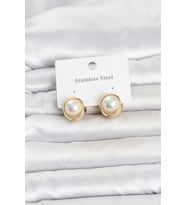 316L Çelik Gold Renk İncili Model Kadın Küpe 5886 - GLST1458-2876