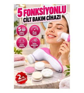 5 Başlıklı Yüz Temizleme ve Masaj Cihazı – 2 Hız Ayarlı Cilt Bakım Aleti