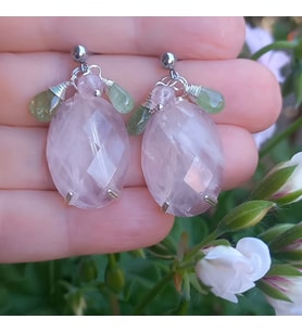 2787 Pembe Kuvars Zebercet el yapımı çelik aparatlı küpe