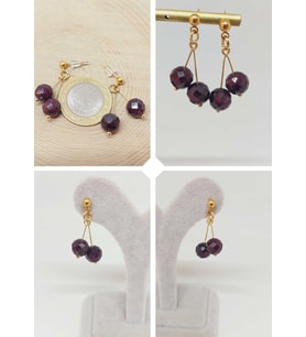 Doğaltaş Gold Çelik Küpe - Lal (Garnet-Granat) Taşı Kiraz Serisi (55664)