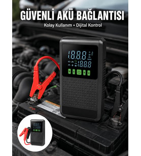 12.000 mAh Şarjlı Araç Akü Takviye ve Işıklı Ha Kompresörü Yeni Nesil