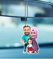 Kişiye Özel Fotoğraflı Kız Çocuğu Aile Tasarımlı Karikatür Araba Dikiz Ayna Süsü