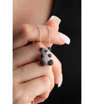 925 Ayar Gümüş Rodyum Kaplama Zirkon Taşlı Panda Kolye