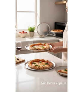Paslanmaz Çelik Delikli Pizza Fırın Tepsisi Lahmacun Fırın Tepsisi 3'lü Set 28 32 36 Cm