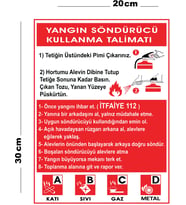 Metal Yangın Söndürücü Kullanma Talimatı 20cm x 30cm A4 Büyüklüğünde Uyarı Levhası Yönlendirme