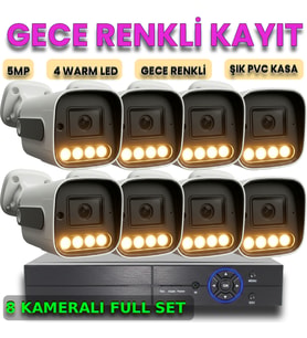 XMPRO Gece Renkli Gösteren 8 Kameralı 5 Megapiksel Güvenlik Kamerası Seti