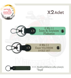 Çok Sevdiğine Özel İsim Plaka, 0 Rh - Kan Grubu Yazılı Kişisel x2 Anahtarlık Set, Yeşil-S Kahve-Ysl
