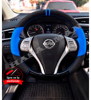 Nissan Pulsar C13 Dikme Direksiyon Kılıfı Delikli Deri Parlak Siyah Mavi Detay Çift Yüzük ve Dikiş 2014-2018