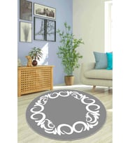Gri Çerçeveli Kaymaz Tabanlı Yıkanabilir Yuvarlak Halı AR597 - 100 x 100 cm