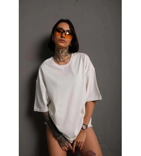 24/1 Düz A Kalite Oversize T-shirt - Beyaz