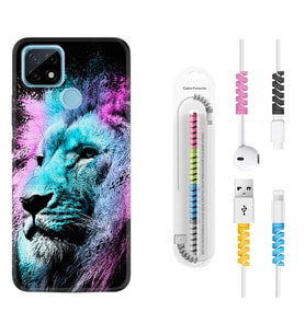 Realme C11 C21 C21Y C25Y C11 2021 Kılıf Kablo Koruma Spiral Silikon Pink Blue Leon 1603