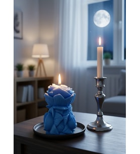 GÜL TASARIMLI HEDİYELİK DEKORATİF OKYANUS KOKULU PARAFİN WAX MUM (MAVİ RENKLİ)